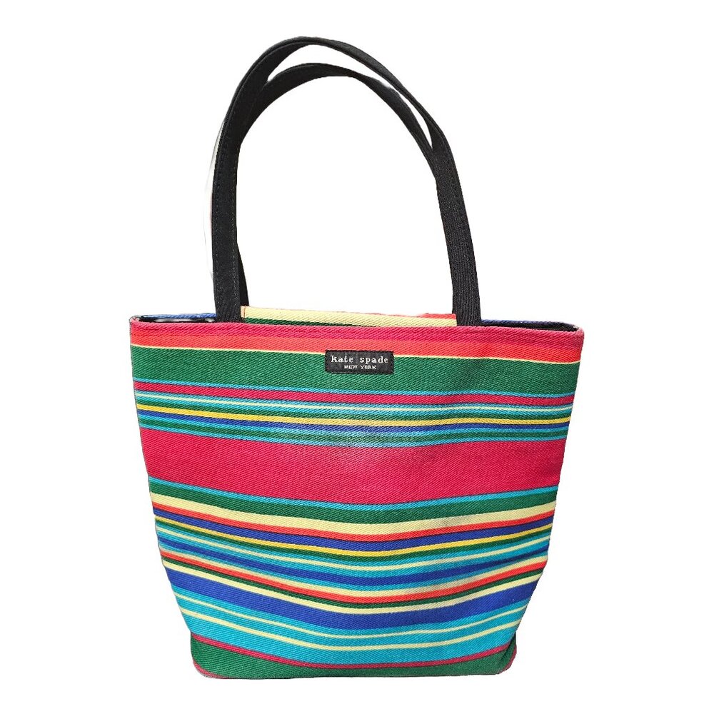 Vintage Y2K Kate Spade Colorful Striped Canvas Mini Tote